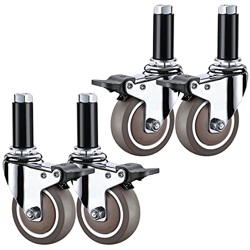 Lenkrollen mit Sockelbefestigung, 4er-Pack, geräuschloses Ersatzfußrad mit Doppelverriegelung, Servierwagen aus Edelstahl, TPE-Gummirollen Lenkrollen mit Sockelbefestigung, 4er-Pack, geräuschloses Ersatzfußrad mit Doppelverriegelung, Servierwagen aus Edelstahl, TPE-Gummirollen von ZCFXIFGF