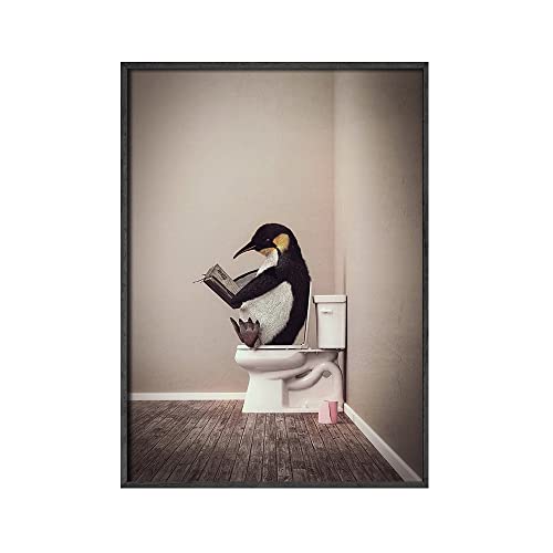 Süße Tiere in der Toilette Poster Drucken Schwarz Weiß Pinguin Zebra Leinwand Malerei Moderne Wandkunst Bild Badezimmer Wohnkultur (Color : C, Size : 30x40cm No Frame) von ZCHX