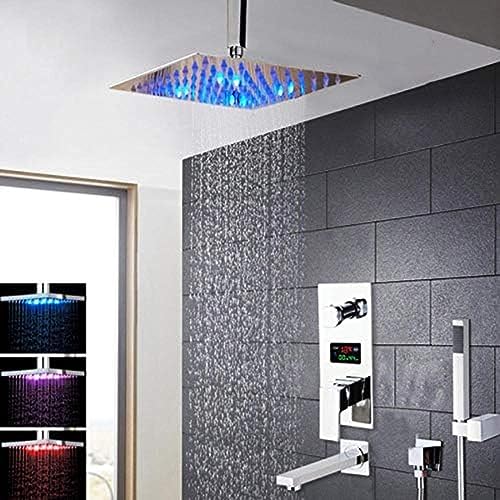 12 LNCH Chrom Messing LED Duschkopf Digital Display Mixer Haken Badezimmer Dusche Wasserhahn 3-Funktionen Digitale Duscharmaturen Set Set von ZCHZCS