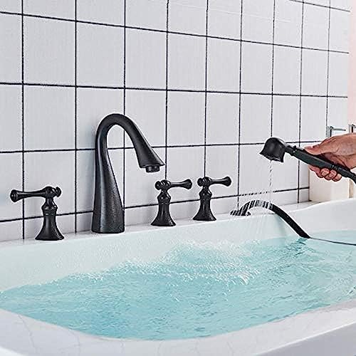 5 PCs Badewanne Wasserhahn Triple Griff Dual Ausguss Weit Verbreitete Wannen -Wasserhahn -Sets Mixer -Taps Badezimmer Duschhahn Mit Handshower 5 PCs Badewanne Wasserhahn Triple Griff Dual Ausguss Weit Verbreitete Wannen -Wasserhahn -Sets Mixer -Taps Badezimmer Duschhahn Mit Handshower von ZCHZCS