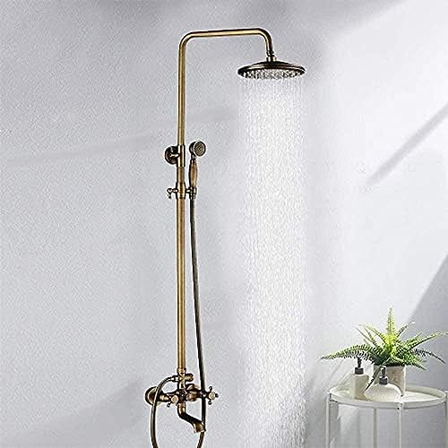 Antique Messing Badewanne Duschhahn Dusche Dusche Säule Mit Regal Duschsystem Regen Duschschuhe Set Duschregal Wasserfall Duschkopf Und Handdusche von ZCHZCS