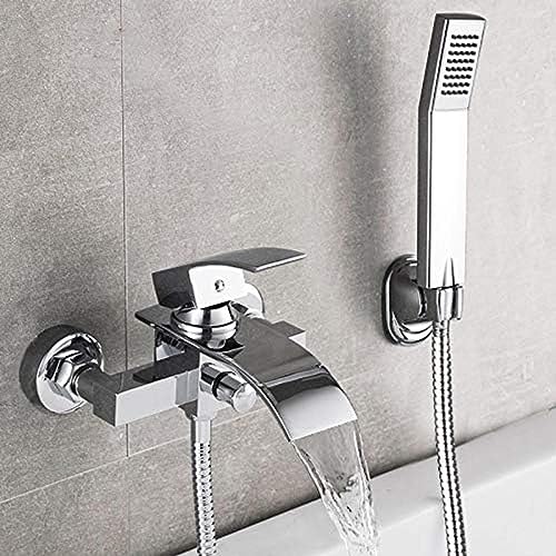 Badewanne Dusch Set Wandmontierter Wasserfall Bad Wasserhahn, Badezimmer Kalt Und Heißer Mixer Haken Messing Chrom von ZCHZCS