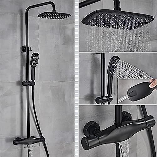 Badezimmer Thermostatischer Duscharmaturen Regen Duschmischer Tippwand Montiert Badewanne Wasserhahn Dusche Duschsystem Badezimmer Dusche Set-schwarz,Black von ZCHZCS