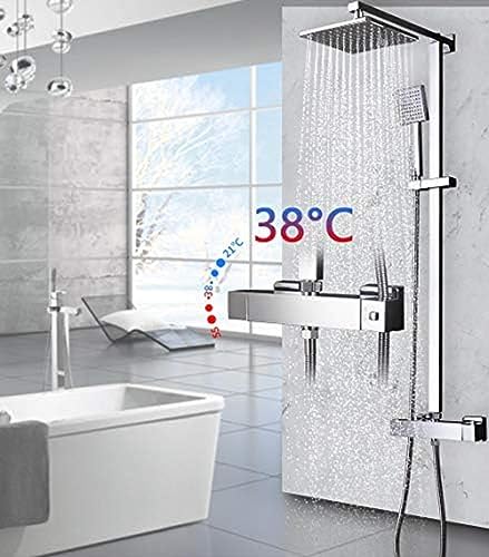 Badezimmer Thermostatischer Mixer Quadratkopf Dusche Und Hand Duschwand Montiertes Dusch Set Chrome Badezimmer Duschset Set Badezimmer Thermostatischer Mixer Quadratkopf Dusche Und Hand Duschwand Montiertes Dusch Set Chrome Badezimmer Duschset Set von ZCHZCS