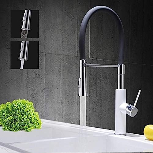 Chrom Messing Küchenspüle Wasserhahn Ziehen Down Sprühgerät Schwarz Gummi Design Badezimmer Küche Heiße Und Kaltes Wassermixer Hahn von ZCHZCS