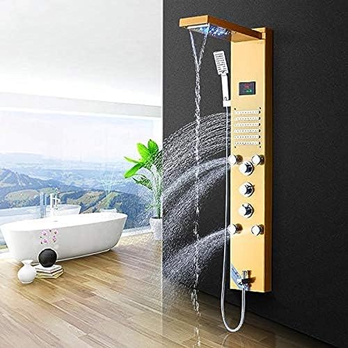 Duschpaneel Wasserfall Und Niederschlag Duschkopf Stahl Triple Griffe Heiße Und Kalte Wassermischer Haken Para Badezimmer Douche Duschpaneel Wasserfall Und Niederschlag Duschkopf Stahl Triple Griffe Heiße Und Kalte Wassermischer Haken Para Badezimmer Douche von ZCHZCS