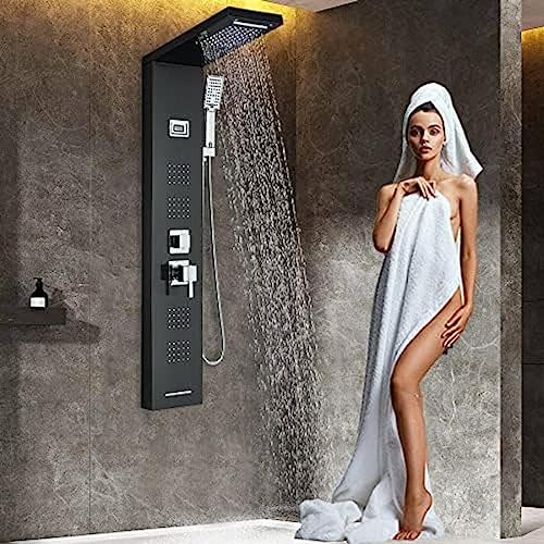 Edelstahl Duschpaneel-Turmsystem Regen, Wasserfall Massage Jet Spray Mixer-Black A,Schwarz C von ZCHZCS