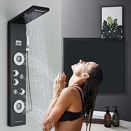 Edelstahl Duschpaneel-Turmsystem Regen, Wasserfall Massage Jet Spray Mixer-Black A,Schwarz F von ZCHZCS