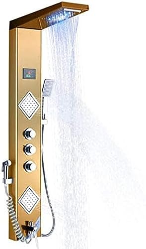 Golden Duschplatte Wasserfall Und Niederschlag Duschkopf Stahl Triple Griffe Heiße Und Kaltes Wassermixer Haken Para Badezimmer Golden Duschplatte Wasserfall Und Niederschlag Duschkopf Stahl Triple Griffe Heiße Und Kaltes Wassermixer Haken Para Badezimmer von ZCHZCS