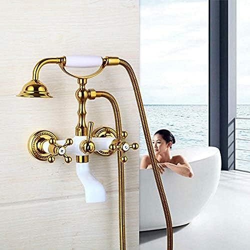 Golden Poliertes Badezimmer Badewanne Mixer Telefonform Wandmontaged Tap Messing Metall Badewanne Basin Becken Duschhahn Wasserhahn Golden Poliertes Badezimmer Badewanne Mixer Telefonform Wandmontaged Tap Messing Metall Badewanne Basin Becken Duschhahn Wasserhahn von ZCHZCS