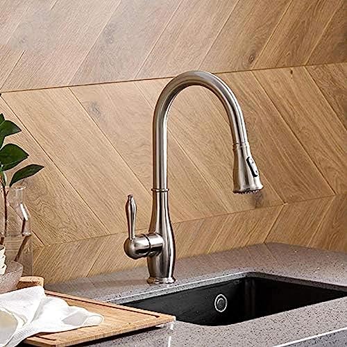 Küche Tap Kitchen Wasserhähne Ein Griff Gebürstet Nickel Küchenspüle Tippen Sie Herausziehen 360 Rotation Messing Wasserhahn Küchenmischer von ZCHZCS