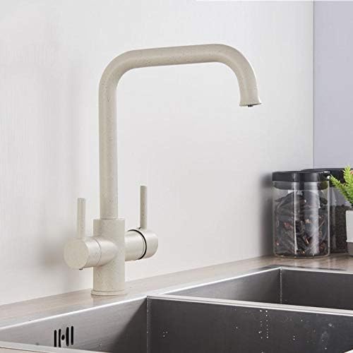 Küchenarmaturen Trinkwasserfilter Wasserhahn Doppelgriff Heiß Kalt 3-Wege-Filter Küchenmischbatterien-Beige Mit Punkten,Beige Mit Punkten von ZCHZCS