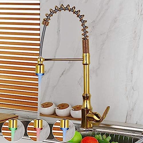 Küchenhahn Gold LED -Wasserhähne Messing Schwenk Herausziehen 2 Funktionen Sprühküchendeck Montiertes Waschbecken Wasserhahnmischer Gefäß Waschbecken Tap Küchenhahn Gold LED -Wasserhähne Messing Schwenk Herausziehen 2 Funktionen Sprühküchendeck Montiertes Waschbecken Wasserhahnmischer Gefäß Waschbecken Tap von ZCHZCS