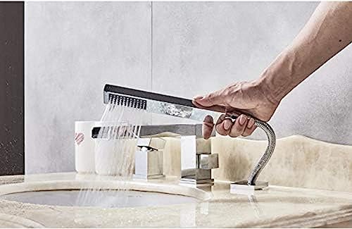 Long Spout Wasserfall Badewanne Wasserhahn Deck Montiert 3 Löcher Badezimmerwaschbeckenmischer Mit Handhoster Weit Verbreiteter Badewanne Tap-ORB Long Spout Wasserfall Badewanne Wasserhahn Deck Montiert 3 Löcher Badezimmerwaschbeckenmischer Mit Handhoster Weit Verbreiteter Badewanne Tap-ORB von ZCHZCS