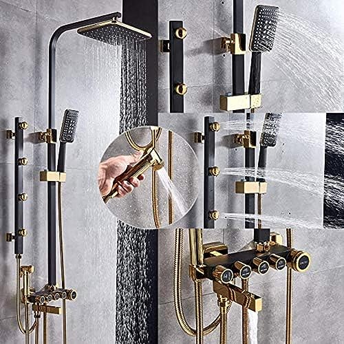 Luxus Chrom Schwarzer Dusche Wasserhahn Messing Mixer Hahn Mit Bidet Sprayer Side Spa Jets Dusche Schwenkwanne Spout Bad Dusche-weißes Golden,Schwarz Golden von ZCHZCS