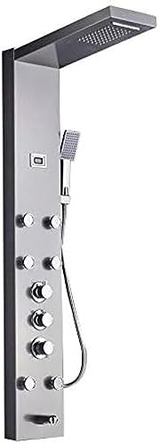 Niederschlagswasserfall Duschpaneel Massage Jets Duschsäule Thermostatische Dusche Duschhahn Turm Dusche Badewanne Ausstrahlschwarz,Nickel Gebürstet Niederschlagswasserfall Duschpaneel Massage Jets Duschsäule Thermostatische Dusche Duschhahn Turm Dusche Badewanne Ausstrahlschwarz,Nickel Gebürstet von ZCHZCS