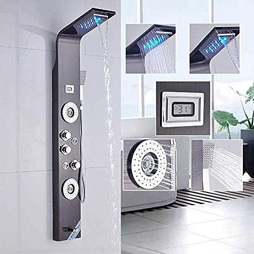 Schwarze LED -Duschplatte Aus Edelstahl Mit 3 Griffen 4 Massagedüsen 5 Funktionen Duschsystem Schwarze LED -Duschplatte Aus Edelstahl Mit 3 Griffen 4 Massagedüsen 5 Funktionen Duschsystem von ZCHZCS