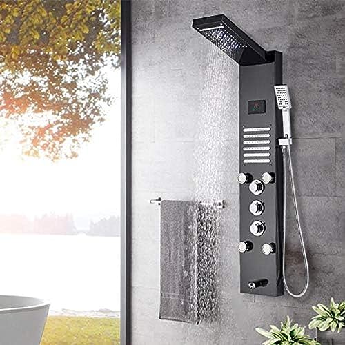 Schwarzhydroelektrizität LED Regen Wasserfall Duschpaneel Massage Spa Jets LCD Digitale Display Duschsystem Duschkolumnen-Black-Black-Blackend,Blackend Schwarzhydroelektrizität LED Regen Wasserfall Duschpaneel Massage Spa Jets LCD Digitale Display Duschsystem Duschkolumnen-Black-Black-Blackend,Blackend von ZCHZCS