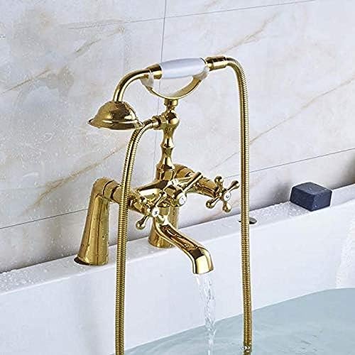Solid Messing Luxus Badezimmerwanne Wasserhahn Goldener Polierter Mixer Hahn Mit Handheld -Dusche Dualgriff Deck Montiert Solid Messing Luxus Badezimmerwanne Wasserhahn Goldener Polierter Mixer Hahn Mit Handheld -Dusche Dualgriff Deck Montiert von ZCHZCS
