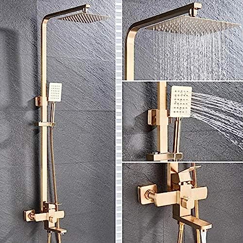 Sus304 Edelstahl Duschhahn Wasserhahn Montiert Niederschlag Duschkopf Mit Hand Dusche Badewanne Spout Duschmischer Set-Pushed Gold,Gold Gebürstet von ZCHZCS