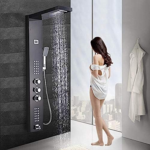 Thermostatische Duschplatte Wasserfall Niederschlag Digitaler Bildschauer Wasserhahn Spa Massage Jet Duschmixer-Kit Und Handschwere-Rose-Gold,Bronze Schwarz Thermostatische Duschplatte Wasserfall Niederschlag Digitaler Bildschauer Wasserhahn Spa Massage Jet Duschmixer-Kit Und Handschwere-Rose-Gold,Bronze Schwarz von ZCHZCS