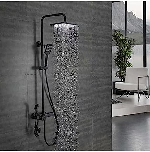 Thermostatische Duschschuhe Set Regen Dusche Wasserhahn Heißer Und Kalter Schwarzer Dusche Wasserhahn Mit Bidet Spray Duschmixer-Chrom,Black von ZCHZCS