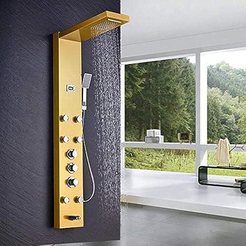 Thermostatische Wasserfall Dusche Säule Nickel Badezimmer Duschhahn Duschplatte Mit Massagejets Wanne Spout-Gold,Gold Thermostatische Wasserfall Dusche Säule Nickel Badezimmer Duschhahn Duschplatte Mit Massagejets Wanne Spout-Gold,Gold von ZCHZCS