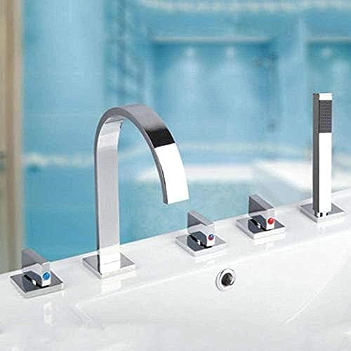 -Wasserhahn 3-Griff-Wasserhahn Badewanne 5pcs Chrom Wasserhahn Becken Waschbecken Mischhahn Mit Sprühtätigkeit Badezimmer Kit von ZCHZCS