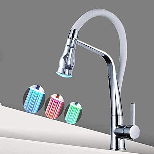 -Wasserhahn 360 Grad Rotierender LED Light Küchenarmatur Weißer Mixer Wasserhahn Für Küche, Ein Griffgummi-Design, Dropdown-Deck-Waschbecken Crane -Wasserhahn 360 Grad Rotierender LED Light Küchenarmatur Weißer Mixer Wasserhahn Für Küche, Ein Griffgummi-Design, Dropdown-Deck-Waschbecken Crane von ZCHZCS