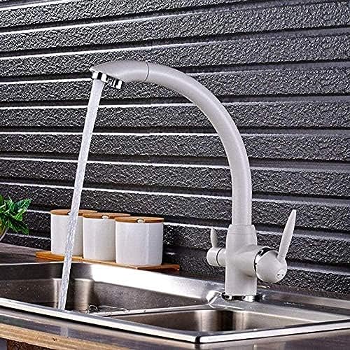 -Wasserhahn 360 Rotierender Küchenarmatur Am Deck Installiert, Weißwasserreinigung Doppelgriff 3-Wege-Filter-Mischhahnhahn von ZCHZCS