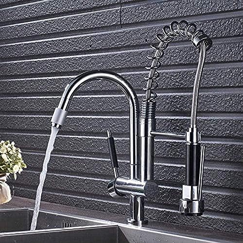 -Wasserhahn Chrom Pulldown Federküche Spüle Wasserhahn 2 Rotary Sprinkler Handheld Sprühkopf Mit Klammer Einzelner Wasserhahn von ZCHZCS