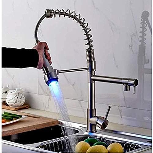 -Wasserhahn Dual-Griff-LED-Farbfarbe Geändert Gebürstete Nickelküchenarmatur, Schwenk- Und Auszugshahn, Mischhahn, Heißes Und Kaltes Wasser von ZCHZCS