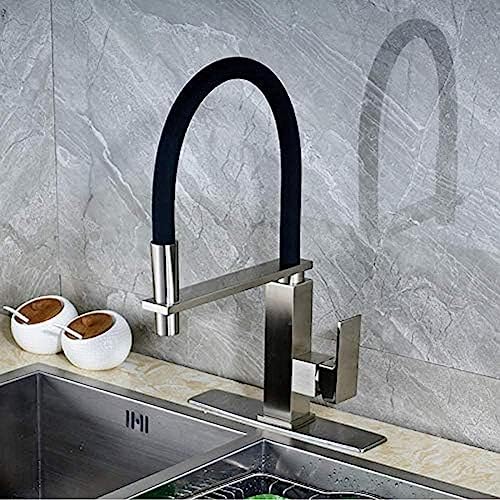 -Wasserhahn Fester Messing Gebürstet Nickel Eingriff Küchenarmatur Heißer Und Kaltes Wasserhahn Mit Quadratischer Teller -Wasserhahn Fester Messing Gebürstet Nickel Eingriff Küchenarmatur Heißer Und Kaltes Wasserhahn Mit Quadratischer Teller von ZCHZCS