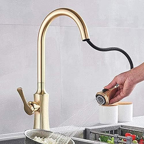 -Wasserhahn Gebürstet Goldener Küchenarmatur Herausziehen 2 Funktion Kopf Küchenspüle Mixer Deck, Um Frühlingsküchenarmatur Zu Installieren -Wasserhahn Gebürstet Goldener Küchenarmatur Herausziehen 2 Funktion Kopf Küchenspüle Mixer Deck, Um Frühlingsküchenarmatur Zu Installieren von ZCHZCS