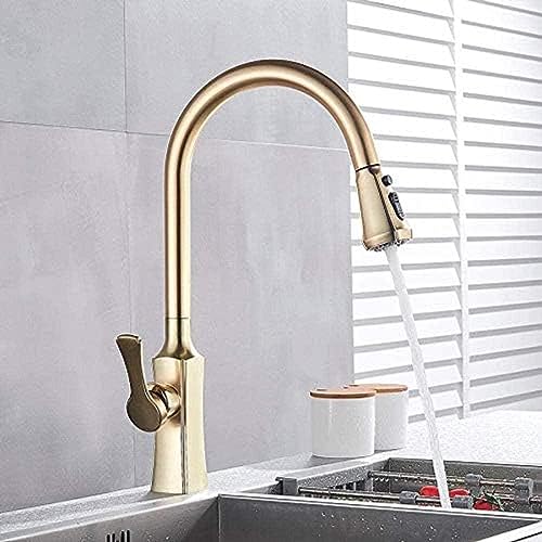 -Wasserhahn Gebürstet Goldener Küchenarmatur Herausziehen Sprühgerät Schwenkspitze Mixer Tap Küchenspüle Wasserhahn 360 Rotierende Küchenwasser Wasserhähne von ZCHZCS
