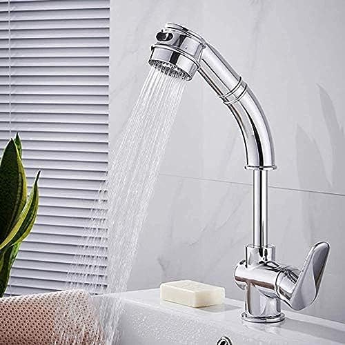Wasserhahn Heißer Kaltes Chrom Badezimmer Basin Wasserhahn Herausziehen Küchenspüle Wasserhahn Erhöhter Flexibler Becken Waschbeckenmixer Hahn von ZCHZCS