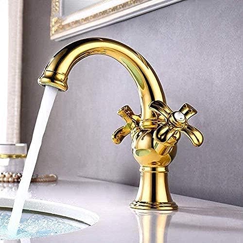 Wasserhahn Küche Tap Wasserhahn Goldenes Becken Wasserhahn Messing Badezimmer Klassische Wasserhahn Sanitär Dual Blumengriff Deck Montiertes Becken Wasserhähne von ZCHZCS