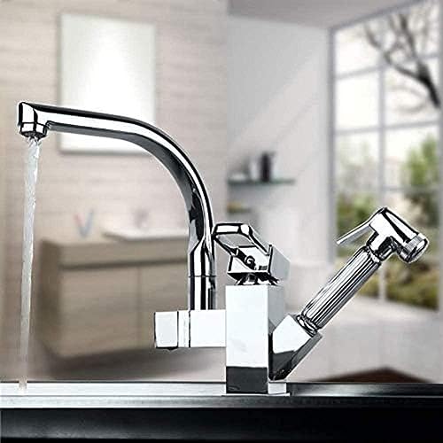 -Wasserhahn Küchenarmatur Poliertes Chrom-Messing Doppelausguss 360 Grad & Auszug Küchenarmatur. Küchenspüle Wasserhahn -Wasserhahn Küchenarmatur Poliertes Chrom-Messing Doppelausguss 360 Grad & Auszug Küchenarmatur. Küchenspüle Wasserhahn von ZCHZCS