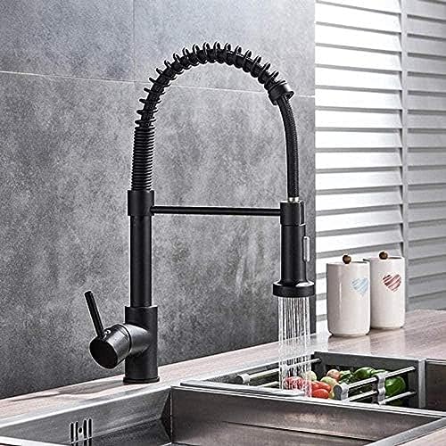 Wasserhahn Matt Schwarz Küchenarmatur Deck Montiert Wasserhahn 360 Grad Drehflusssprühgerät Düsen Spüle Heißer Und Kaltes Wasserhahn von ZCHZCS