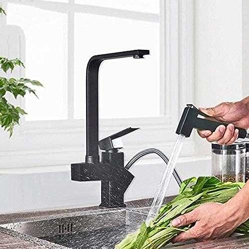Wasserhahn Matt Schwarz Küchenarmatur Edelstahl Mischhahn Eingriff Zwei-Schwenk-Sprinkler Küche Ausziehhahn Wasserhahn von ZCHZCS