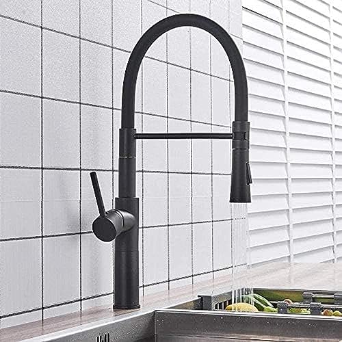 Wasserhahn Mattes Schwarzes Küchenspüle Wasserhahn Drehbarer Pulldown Spülspüle Wasserhahn Installiert Heiß Und Kalter Wassermixer Auf Deck von ZCHZCS