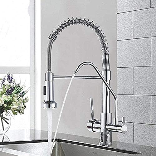 -Wasserhahn Mit Chrom-geplantem Wasserfilter Wasserhahn Küche Wasserhahn Doppelgriff-Wasserhahn Auf Dem Deck 360-Grad-Rotationswasserreinigungsfunktion Crane Installiert von ZCHZCS