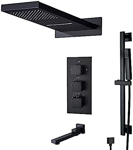 Waterfall Niederschlag Dusche Wasserhahn Thermostatventilmischer Wand Montiertes Thermostatische Dusche Mit Handschwerfer Schwarzer Wasserhahn-Matte-Schwarz B,Matt Schwarz Waterfall Niederschlag Dusche Wasserhahn Thermostatventilmischer Wand Montiertes Thermostatische Dusche Mit Handschwerfer Schwarzer Wasserhahn-Matte-Schwarz B,Matt Schwarz von ZCHZCS