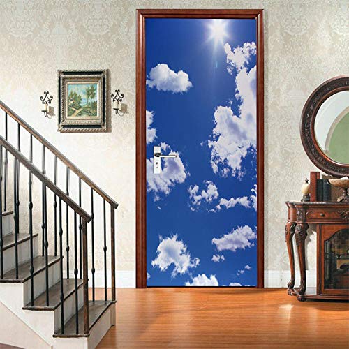 Türtapete selbstklebend TürPoster 3D blauer Himmel Fototapete Türfolie Poster Tapete Abnehmbar Wandtapete für Wohnzimmer Küche Schlafzimmer B85 x H205cm von ZCLCHQ