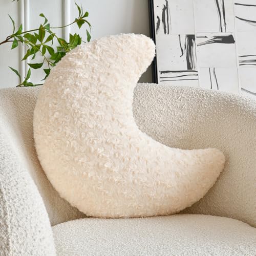 ZCNYCLAM Mondkissen, mondförmiges Kissen mit weichem Kunstfell für Couch, Bett, Sofa, niedliches Halbmondkissen mit Raumdekoration für Schlafzimmer, Wohnzimmer (37 cm, Beige) von ZCNYCLAM