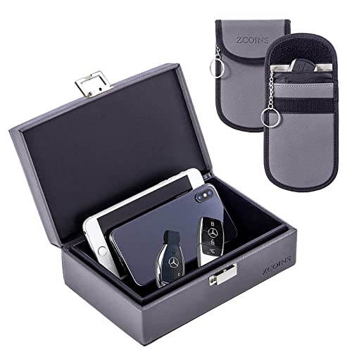 Autoschlüssel Signalblocker & 2 Dual-Layer Pouches Value Bundle, Extra Large 21 x 13,5 x 7 cm Faraday Box für Autoschlüssel, Anti-Diebstahl Faraday Cage for Car Security, Grau Autoschlüssel Signalblocker & 2 Dual-Layer Pouches Value Bundle, Extra Large 21 x 13,5 x 7 cm Faraday Box für Autoschlüssel, Anti-Diebstahl Faraday Cage for Car Security, Grau von ZCOINS