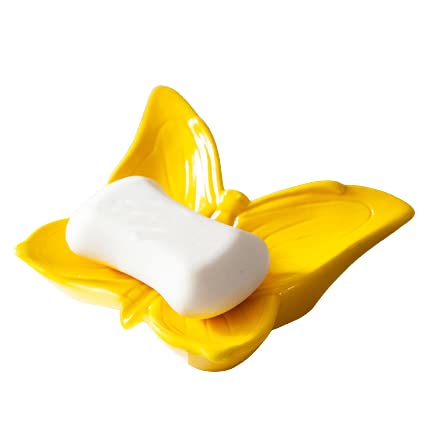ZCRFYY Badezimmer Seifenhalter Schmetterling Form Bar Seife Dusche Seife für Bad, Wanne und Küche Waschbecken Keramik Tray Halter Halten Sie trocken,Gelb von ZCRFYY