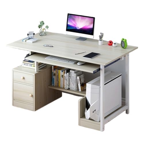 ZCSO Eckschreibtisch, Heimbüro, Computertisch mit Tastaturablage und CPU-Halterung, Bücherregal, Schublade, multifunktionaler Arbeitsplatz, Schlafzimmertisch (D) von ZCSO