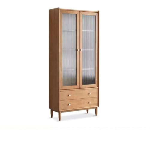 ZCSO Modernes Bücherregal und Vitrine aus Kirschholz, 85 x 35 x 190 cm (B x T x H), 4 Ablagen, 2 Schubladen, Glastüren, rustikale Oberfläche, Schlafzimmer von ZCSO