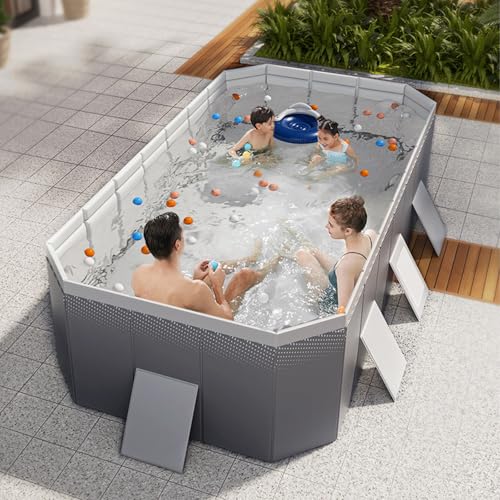 ZCSOUDP Faltbarer Pool, Hartplastikschale, rechteckiger Familienpool im Freien, tragbarer, Nicht aufblasbarer Pool mit Ablassschraube und Abflussloch für Familienpool, Sommerwasserparty(2.6m) von ZCSOUDP